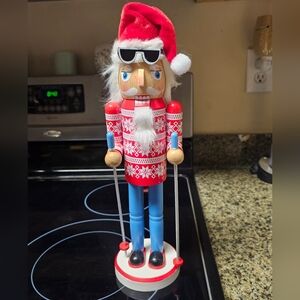 Brand NEW Holiday Home Santa Skier Wood Nutcracker. Approx 14.5"